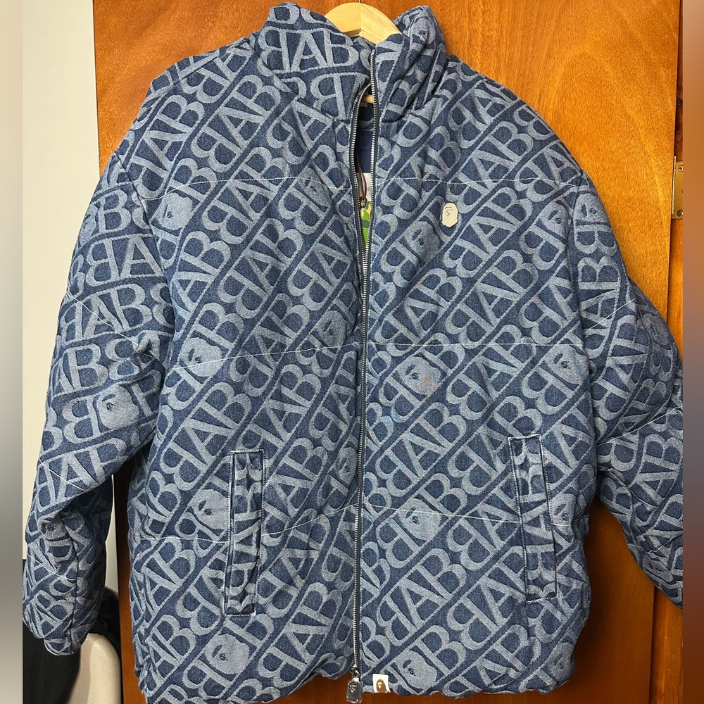 *NEW WITH TAGS* BATHING APE | DENIM MONOGRAM PUFFER DOWN JACKET